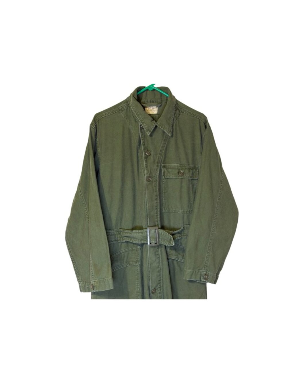 Vintage 1966 US Military OG-107 Belted Coveralls Vietnam Era Sateen Men's Large - Picture 3 of 12